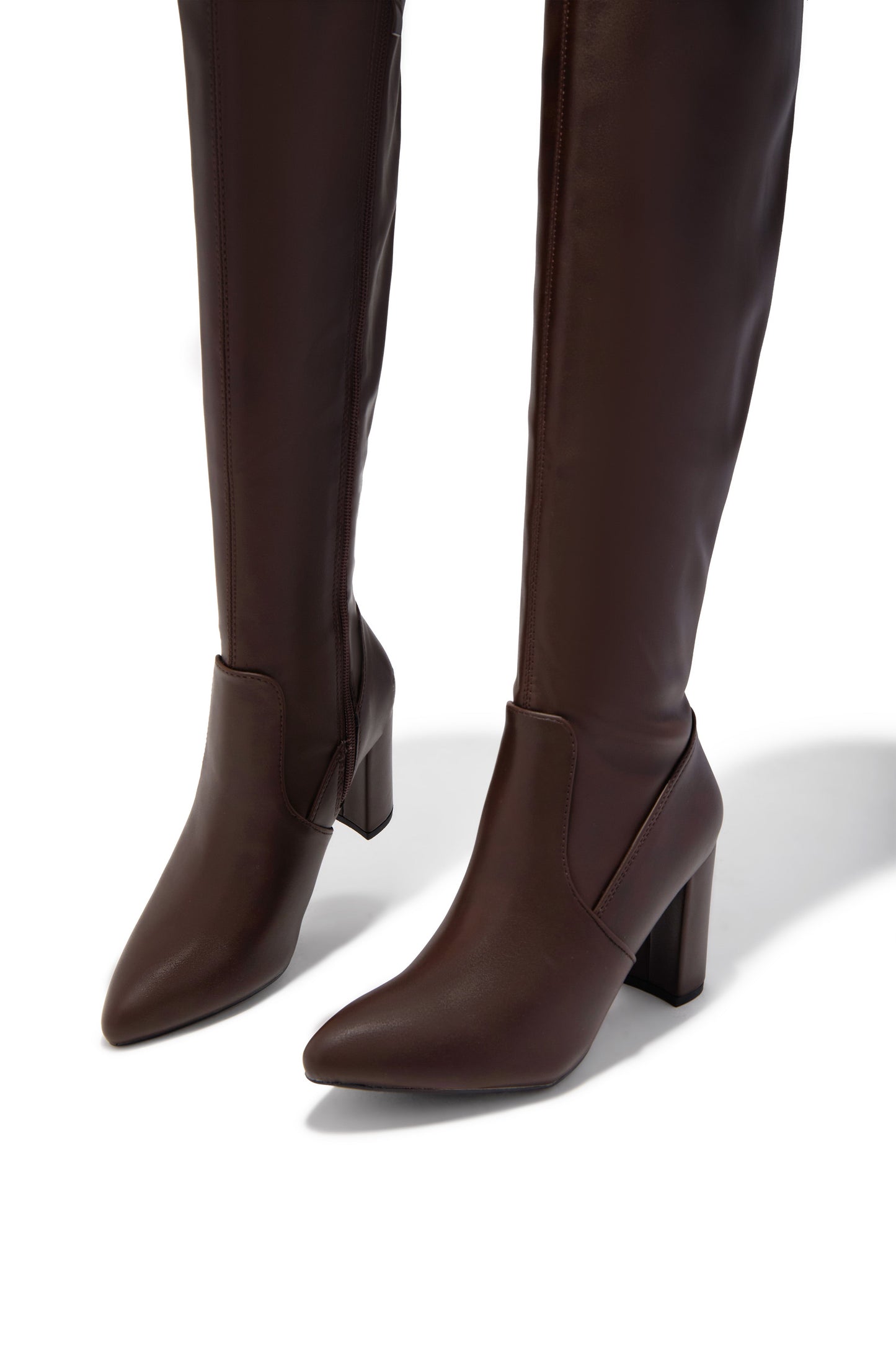 Adeline Chunky Heel Over The Knee Boots - Brown