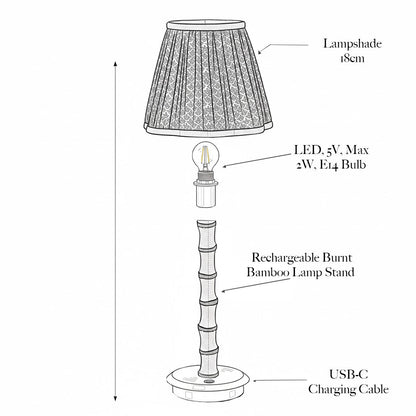 Burnt Bamboo Rechargeable Lamp with Tiger Print Shade (18cm)