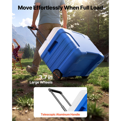 Hard Cooler 45QT Portable Rolling Cooler with Wheels