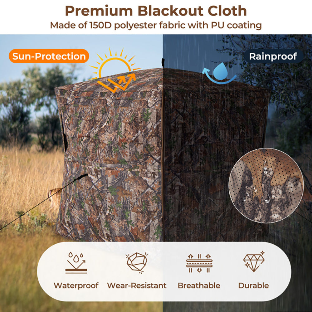360° Pop-Up Hunting Blind – One-Way See-Through, 2-3 Person, Silent Windows