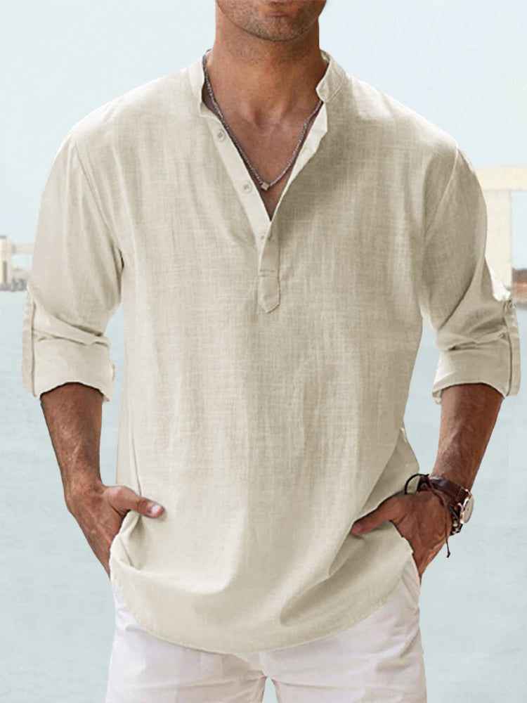 Men's Loose Fit Long Sleeve Sports Shirt – Stand Collar, 12 Colors, S–3XL