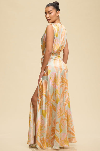 Golden Sunset Palm Print Maxi Dress - Orange Multi