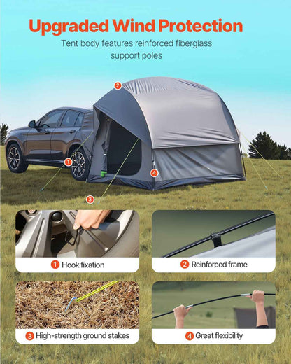 SUV Tailgate Camping Tent – 8×8 ft Waterproof PU2000mm Double-Layer Tent for 5–8 People with Rainfly