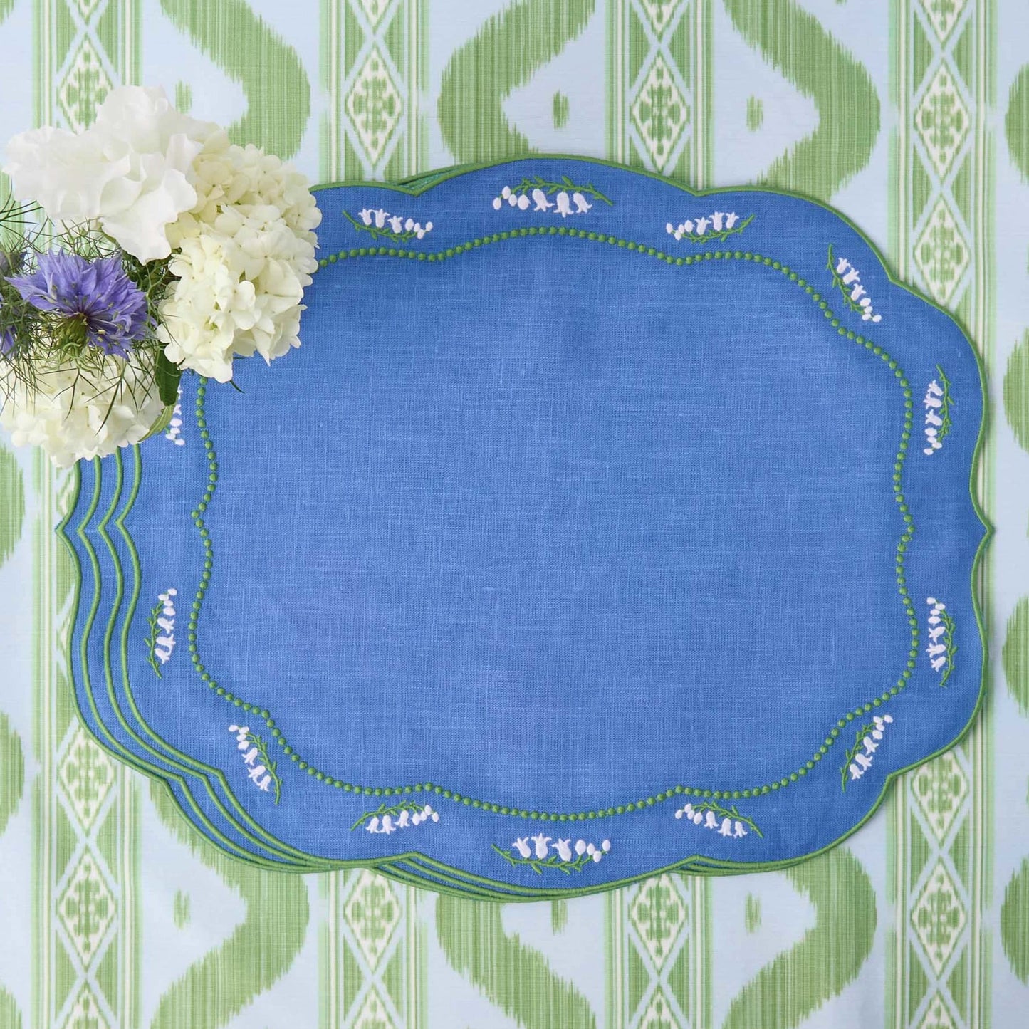Blue Lily of the Valley Linen Placemats & Napkins (Set of 4)