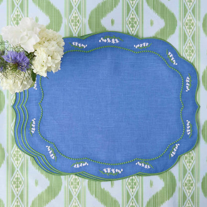 Blue Lily of the Valley Linen Placemats & Napkins (Set of 4)