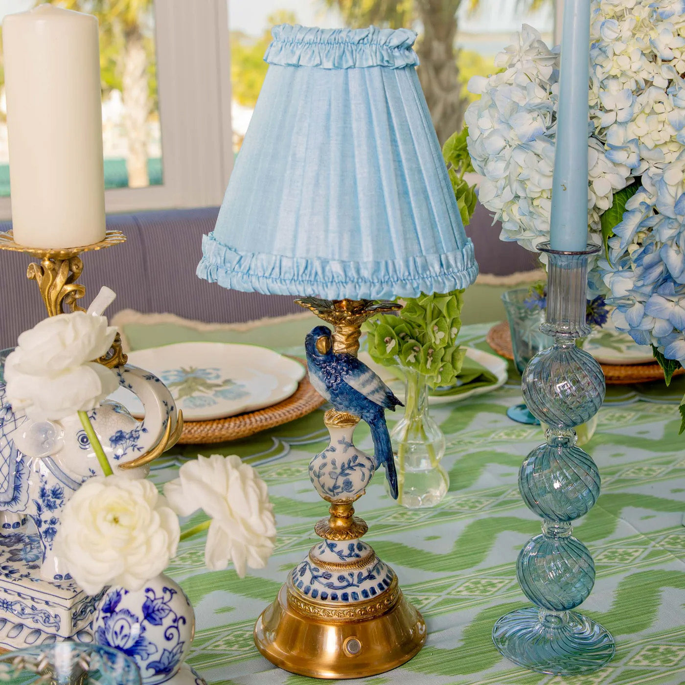 Soft Blue Frilled Silk Lampshade (18cm)