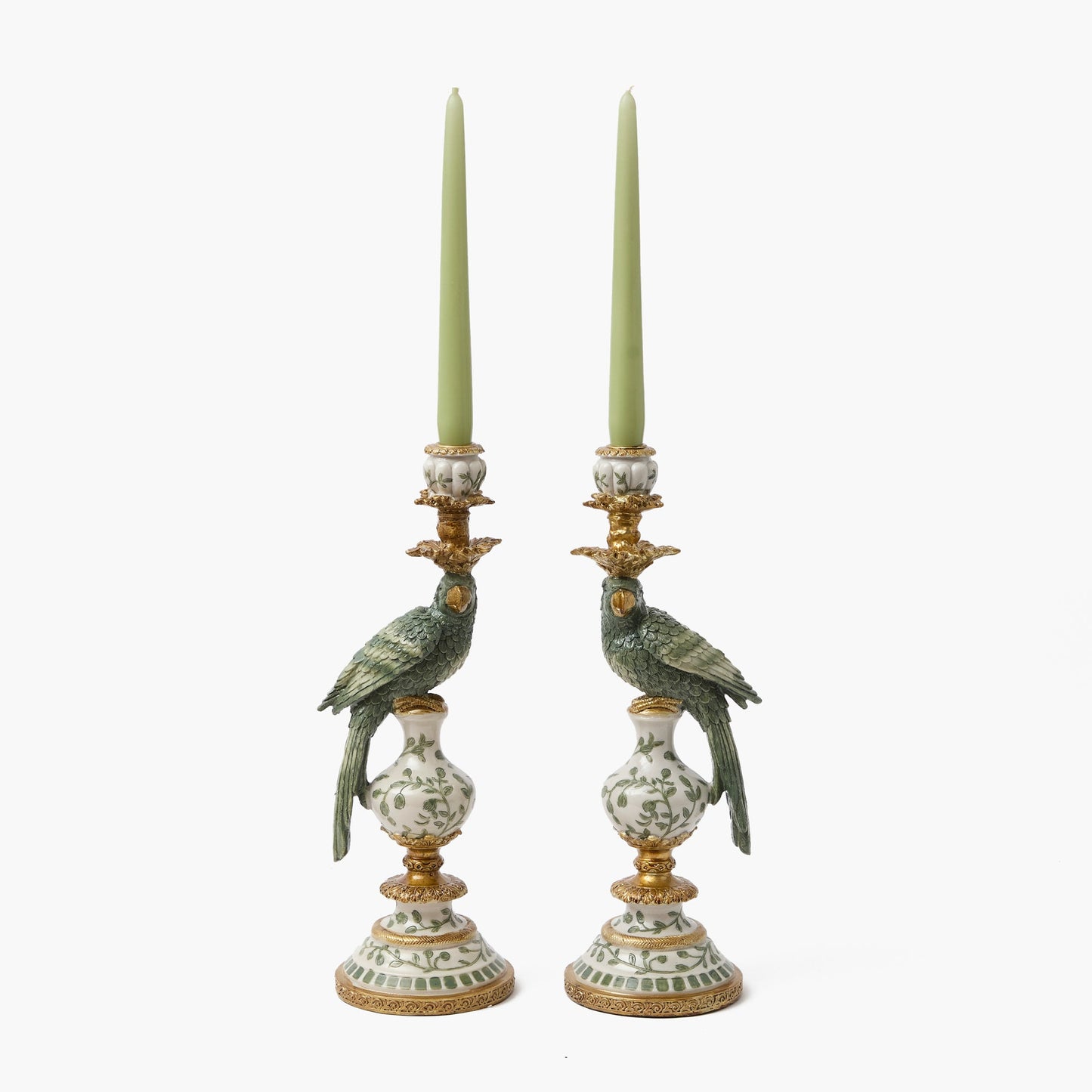 Olive Parrot Candle Holders (Pair)