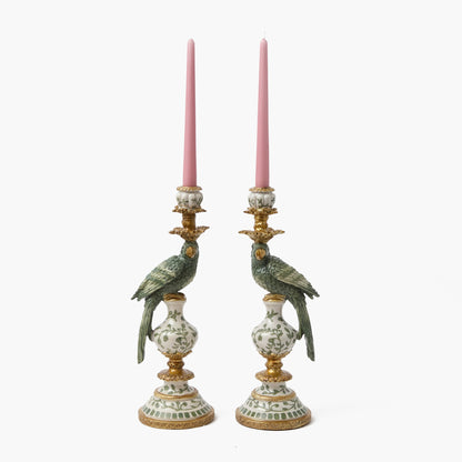 Olive Parrot Candle Holders (Pair)