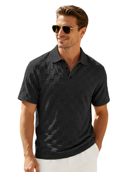 Men's Jacquard Lapel Collar Loose Fit Polo Shirt