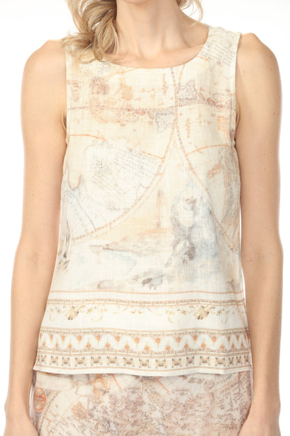 Charlie B Atlas Printed Sleeveless Linen Blend Top C4623-787A