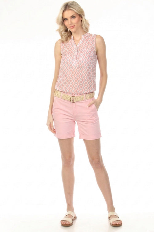 Charlie B Pink Twill Cuffed Shorts with Belt C8065-207C