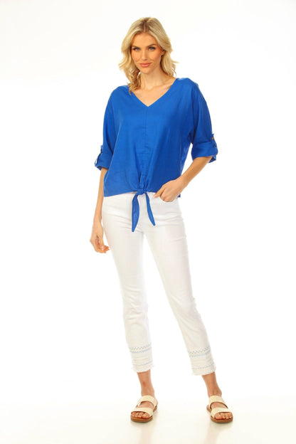 Charlie B Roll-Up Sleeve with Front Tie Top C4603-256C
