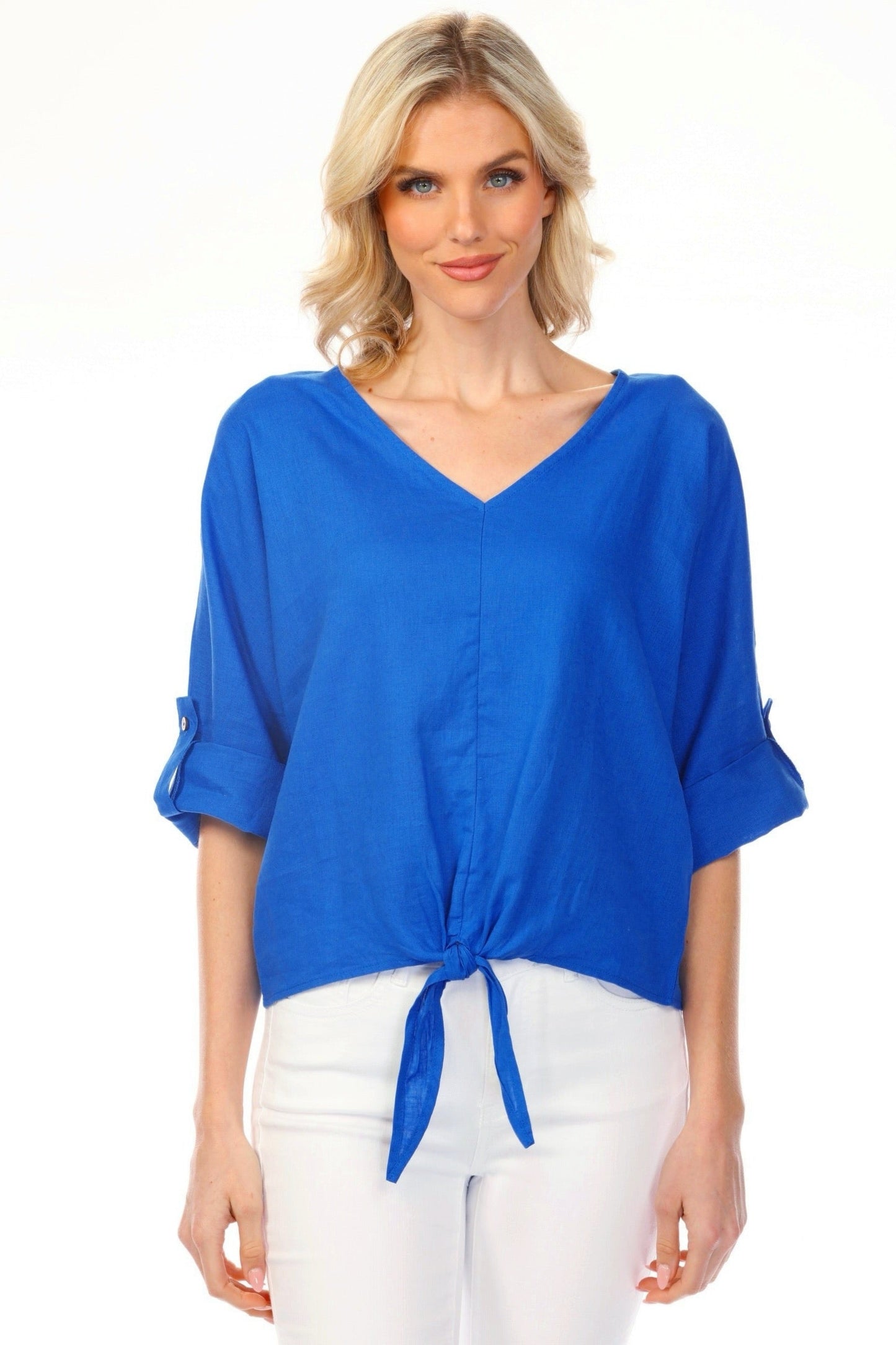 Charlie B Roll-Up Sleeve with Front Tie Top C4603-256C