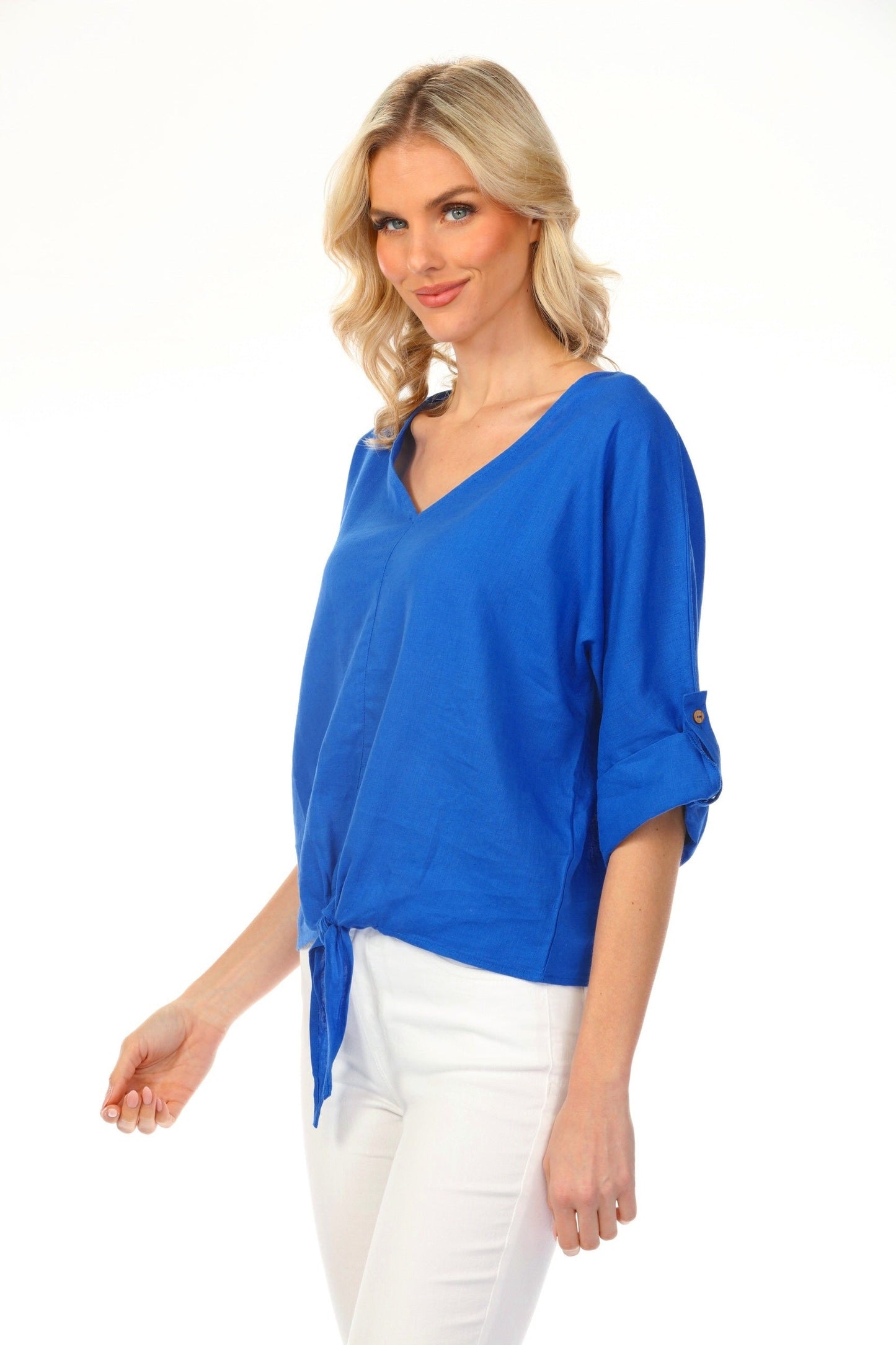 Charlie B Roll-Up Sleeve with Front Tie Top C4603-256C