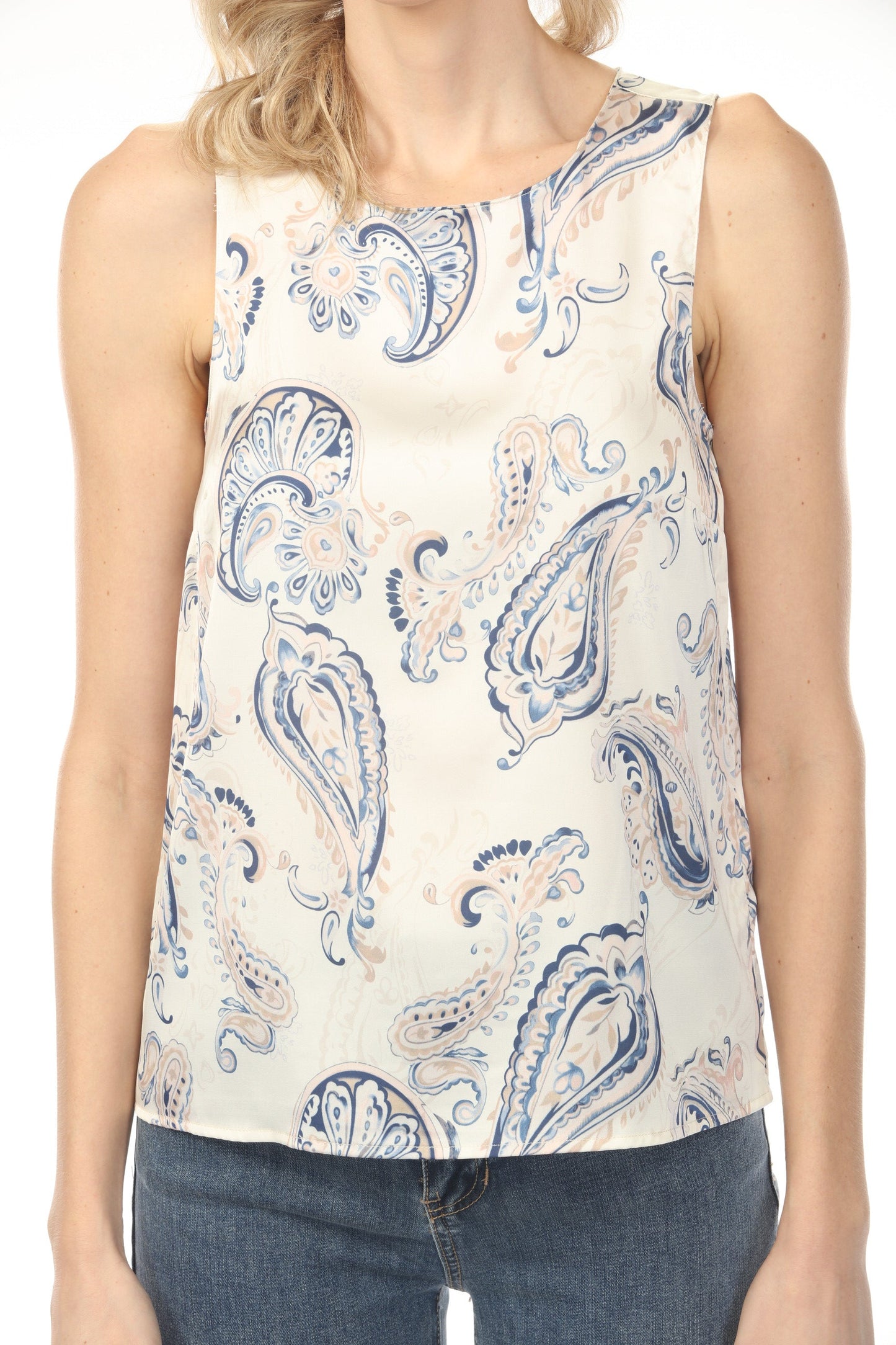 Charlie B Printed Satin Keyhole Back Tank Top C4599P-767B