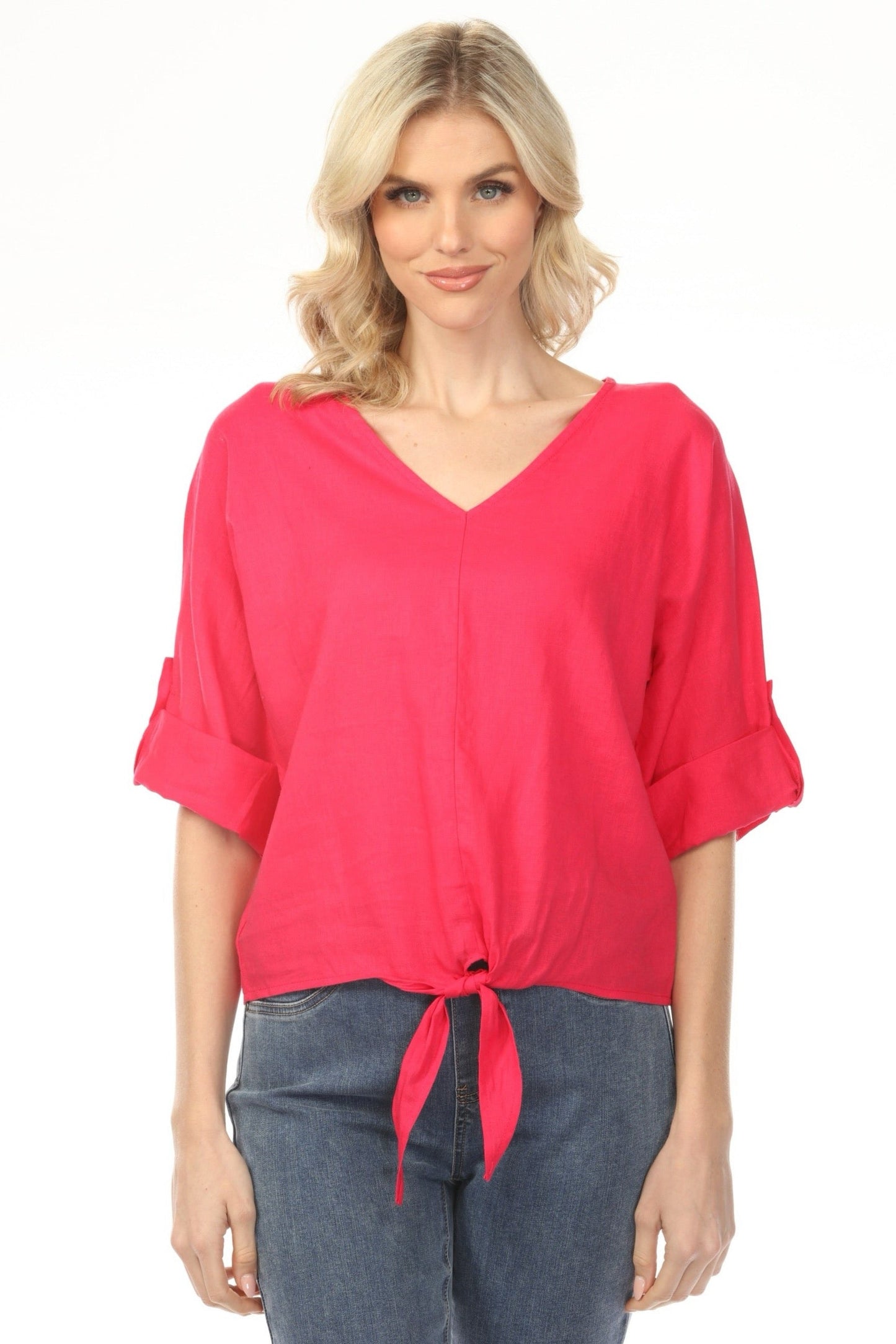 Charlie B Roll-Up Sleeve with Front Tie Top C4603-256C