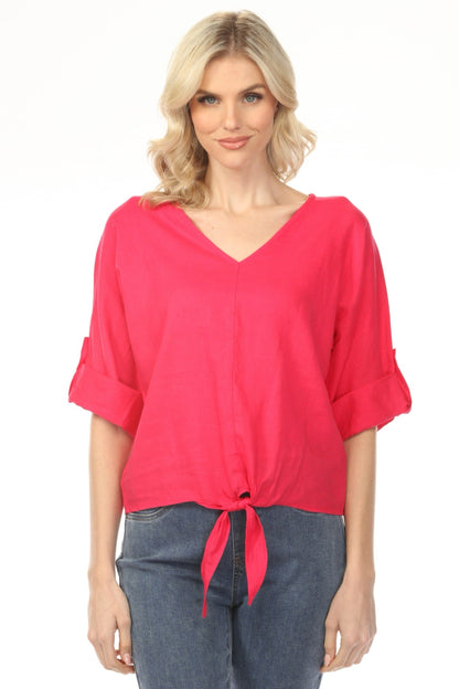 Charlie B Roll-Up Sleeve with Front Tie Top C4603-256C