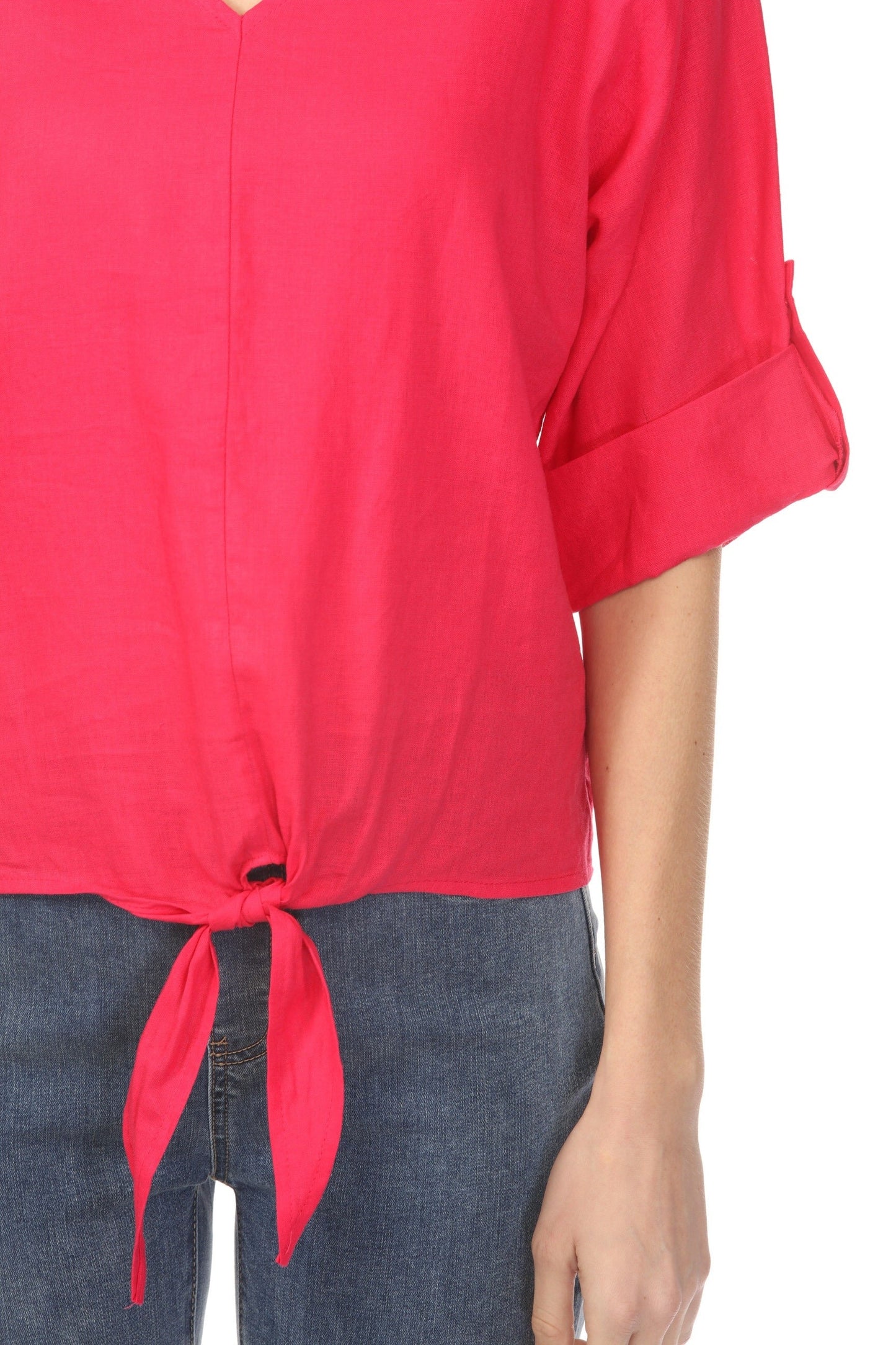 Charlie B Roll-Up Sleeve with Front Tie Top C4603-256C