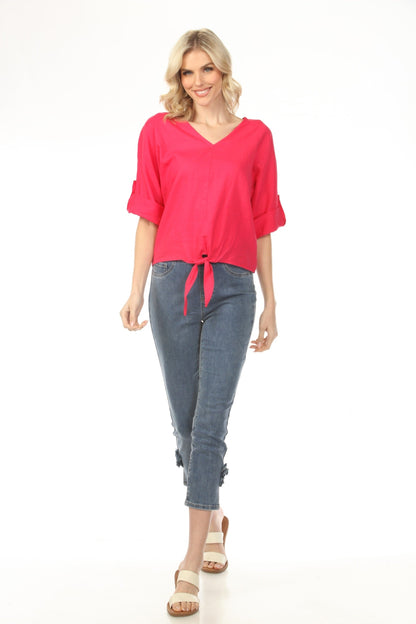 Charlie B Roll-Up Sleeve with Front Tie Top C4603-256C