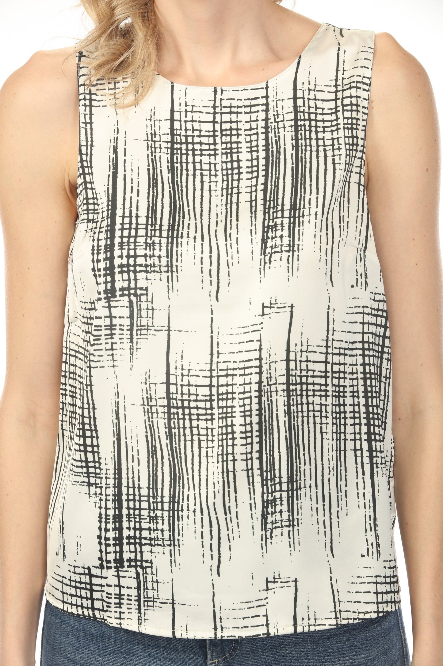 Charlie B Printed Satin Keyhole Back Tank Top C4599P-767B