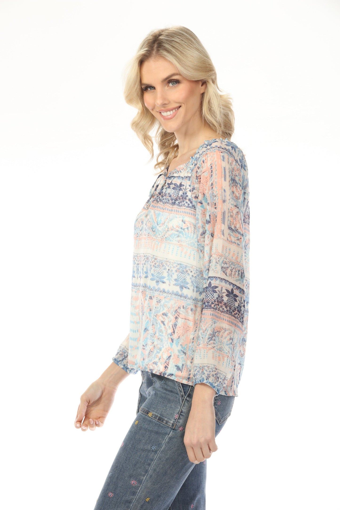 Charlie B Roots Printed Chiffon Raglan Sleeve Blouse C4503RP-680B