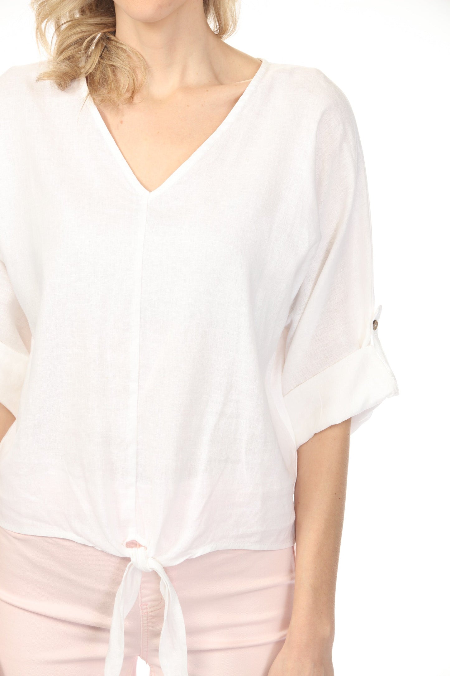 Charlie B Roll-Up Sleeve with Front Tie Top C4603-256C