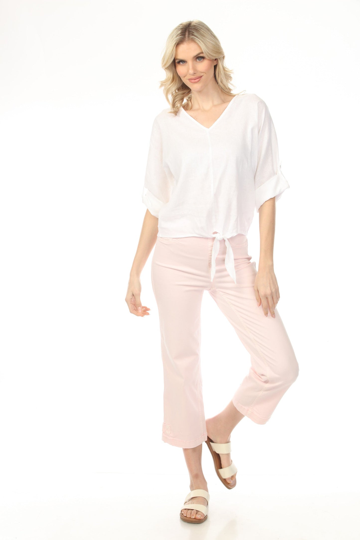 Charlie B Roll-Up Sleeve with Front Tie Top C4603-256C