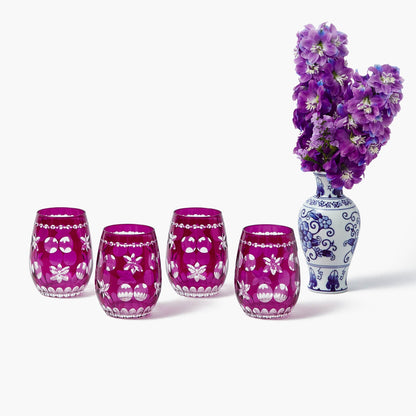 Aubergine Anita Engraved Water Glasses (Set of 4)