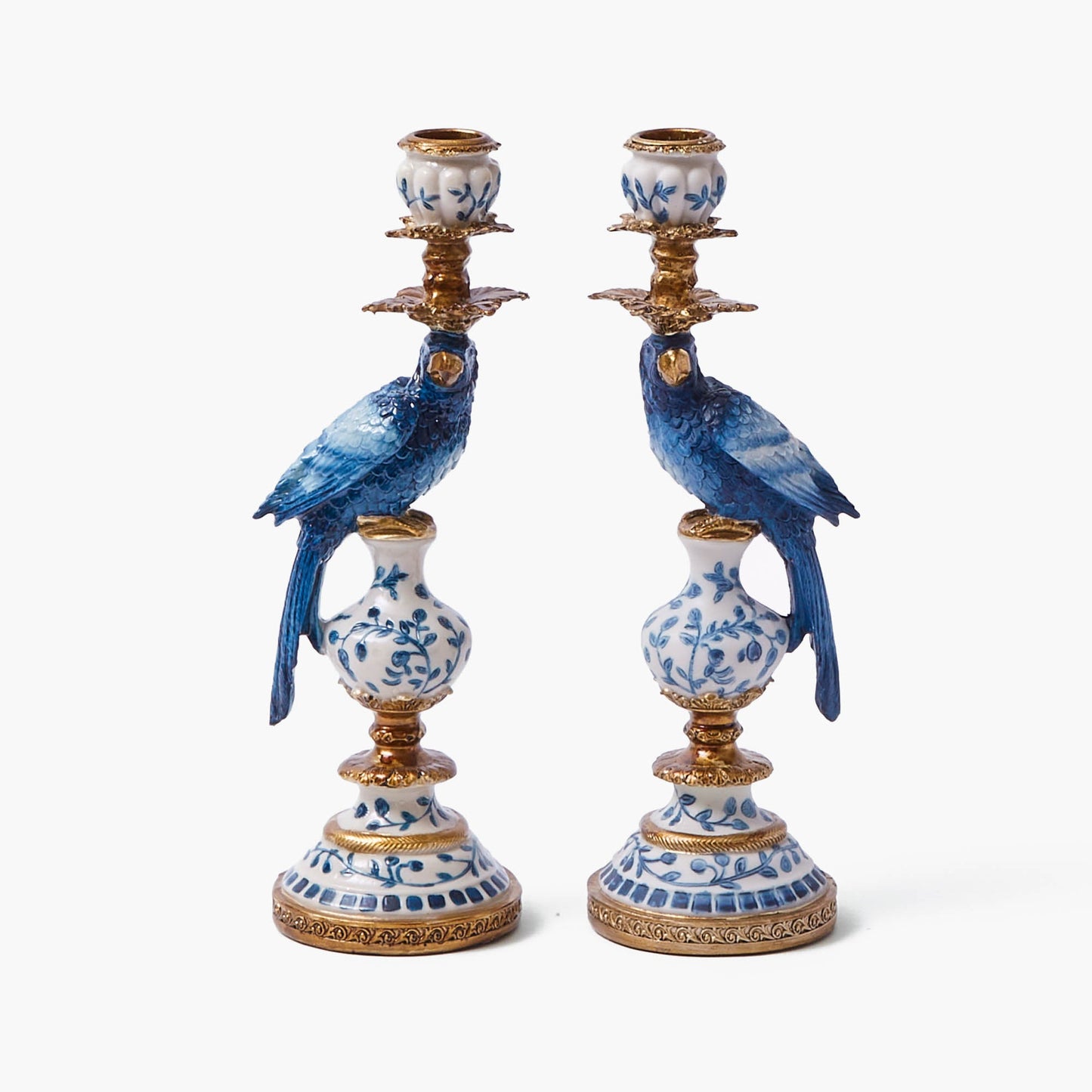 Blue Parrot Candle Holders (Pair)