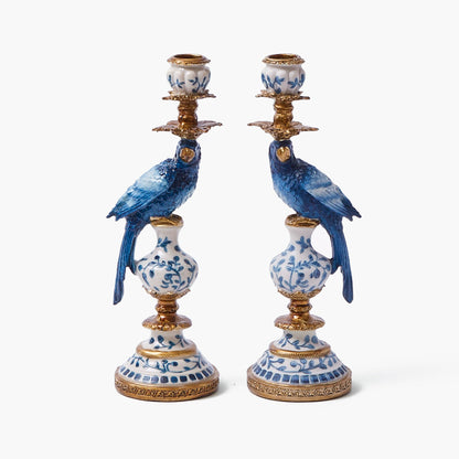 Blue Parrot Candle Holders (Pair)