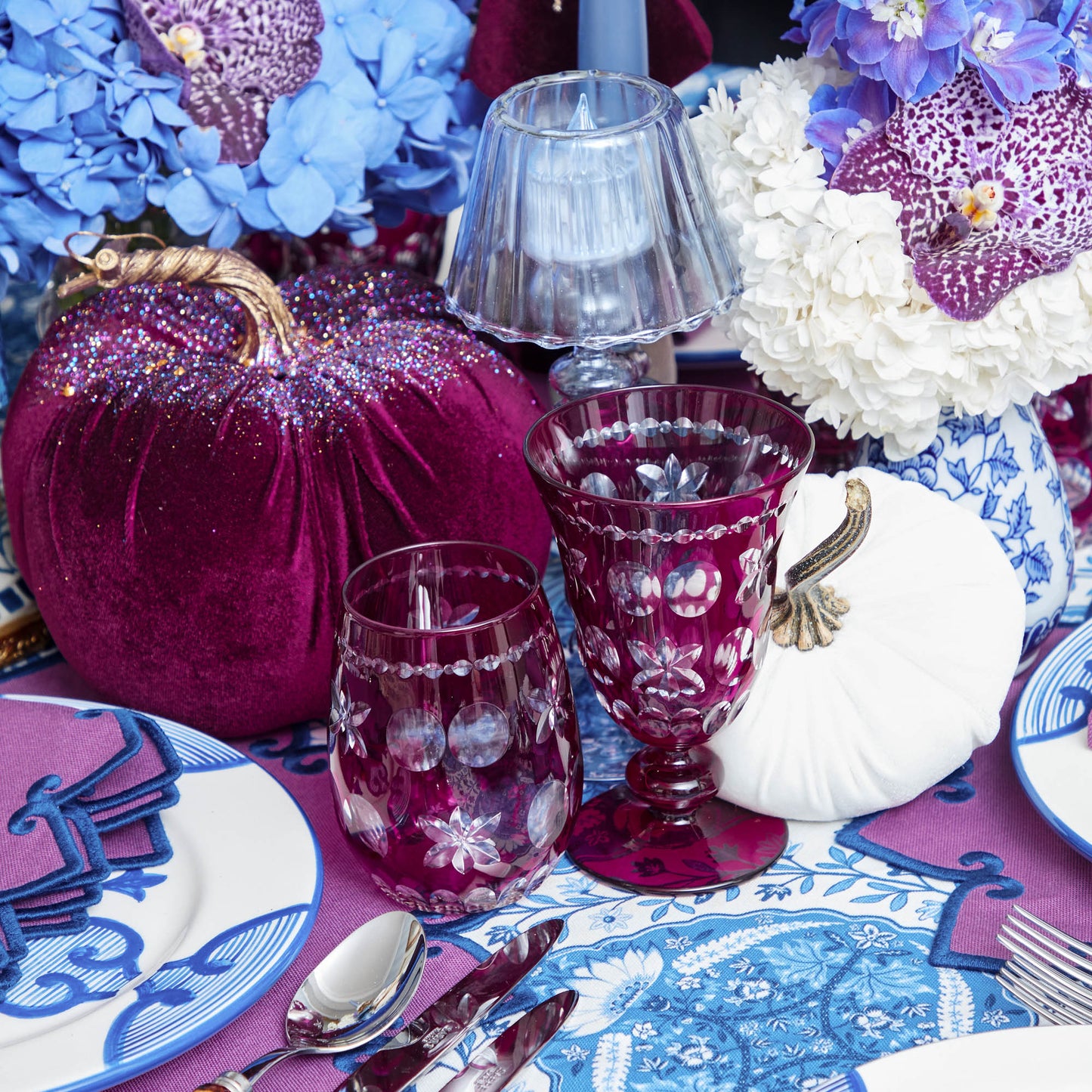 Aubergine Anita Engraved Water Glasses (Set of 4)