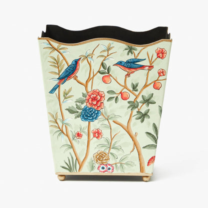 Green Chinoiserie Tole Waste Paper Bin