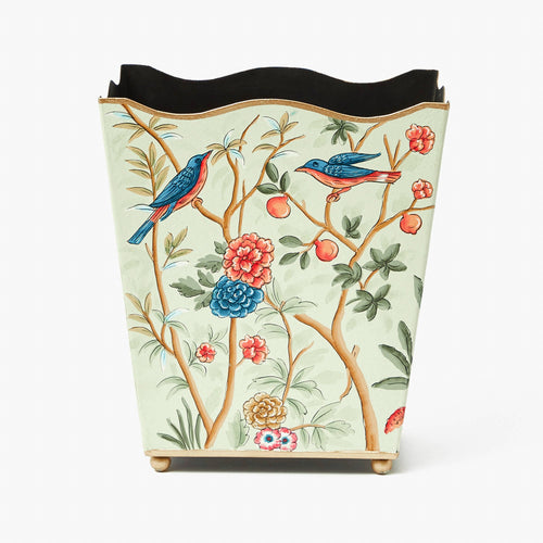 Green Chinoiserie Tole Waste Paper Bin