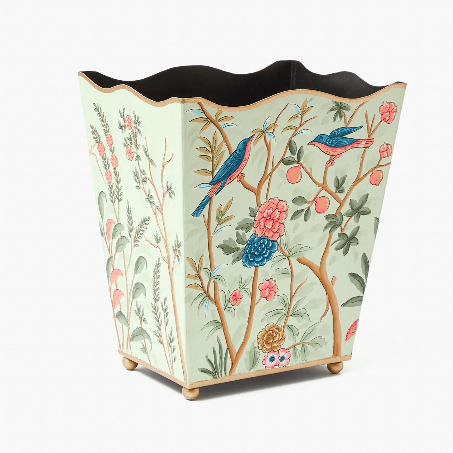 Green Chinoiserie Tole Waste Paper Bin