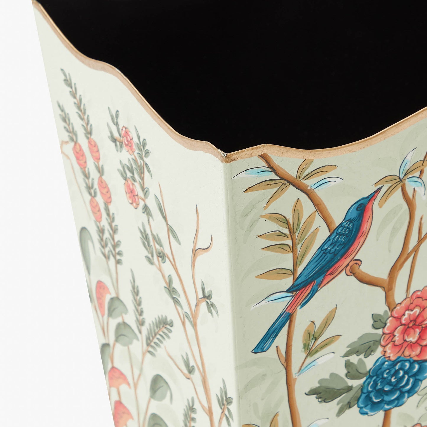 Green Chinoiserie Tole Waste Paper Bin
