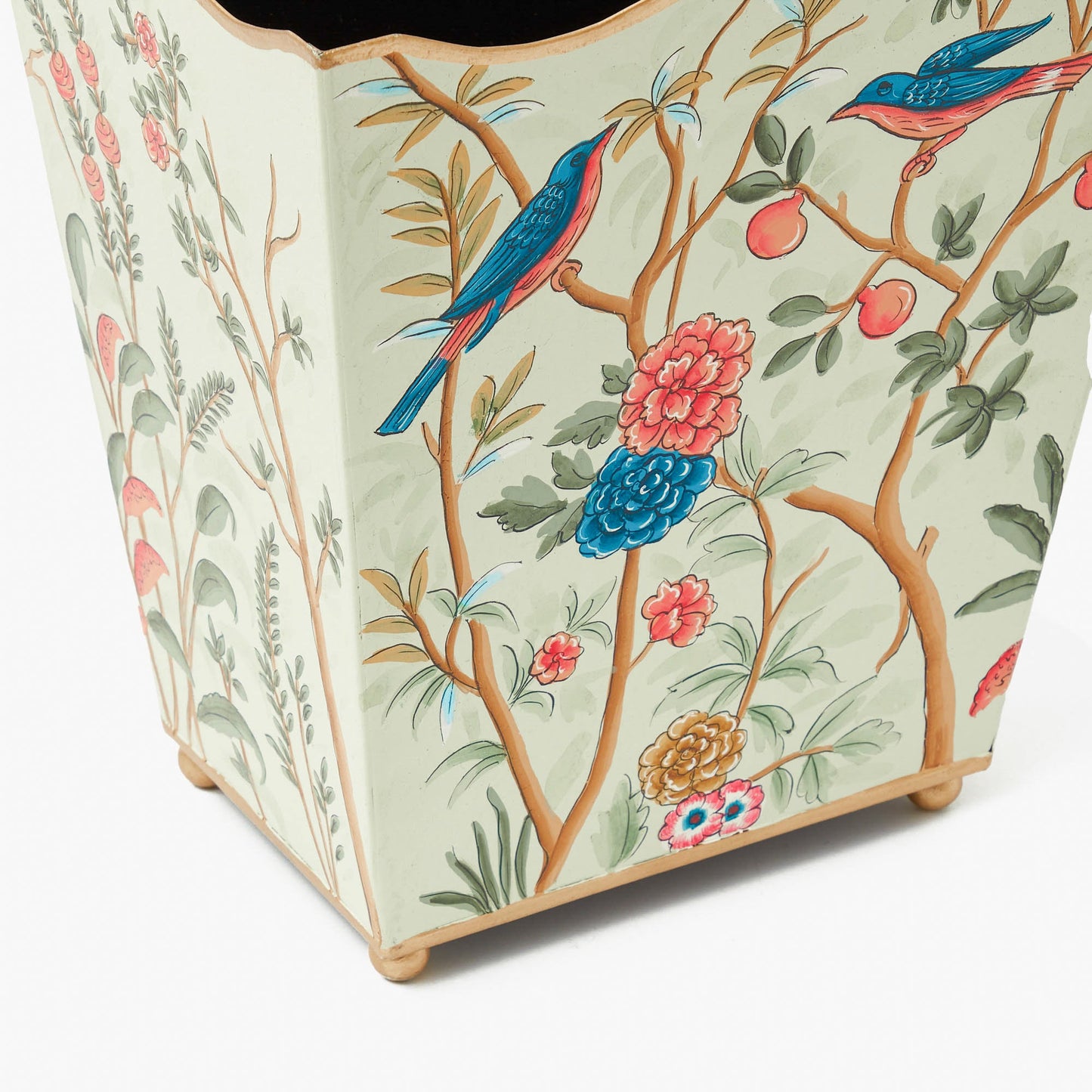 Green Chinoiserie Tole Waste Paper Bin