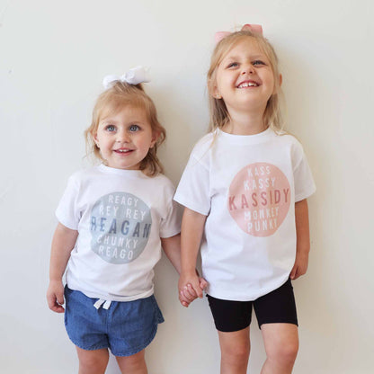 Personalized Green Nickname Circle Kids Graphic Tee | White