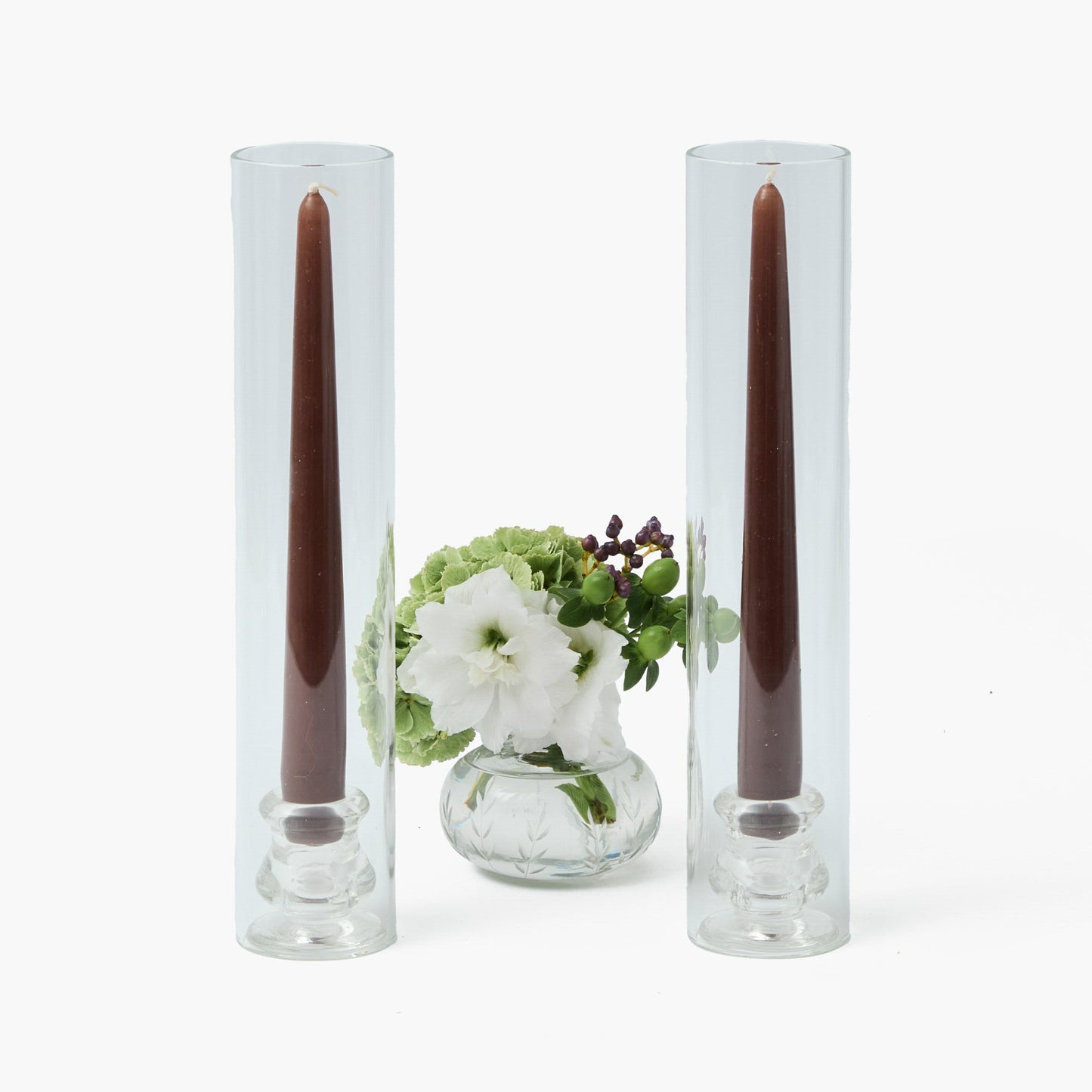 Claudia Glass Hurricane Candle Set (Chocolate)