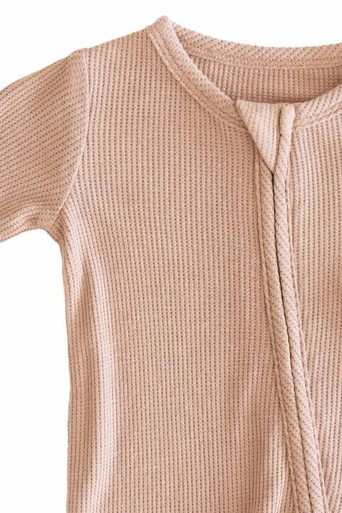 Embroidered Bamboo Waffle Zipper Footie | Cocoa