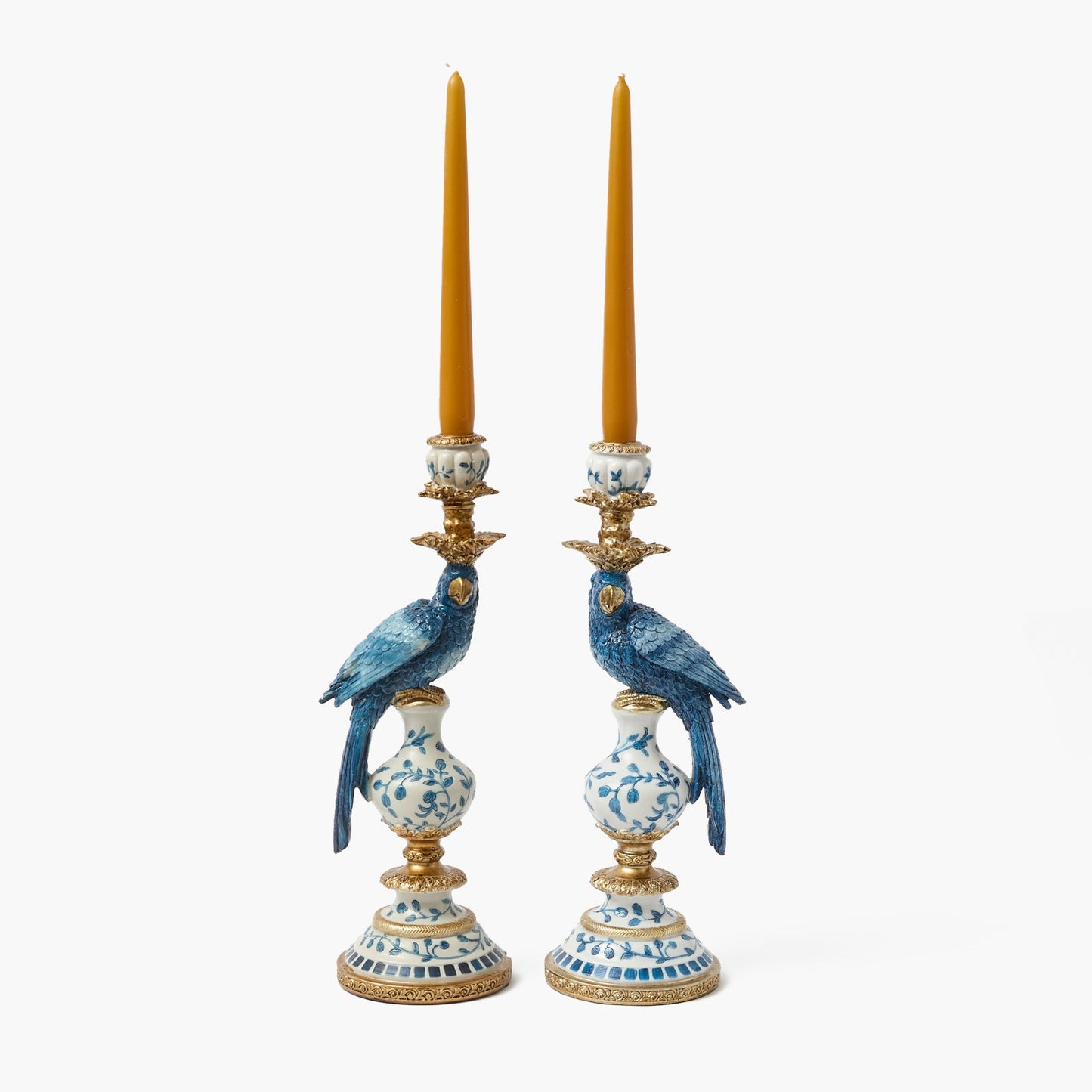 Blue Parrot Candle Holders (Pair)