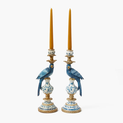 Blue Parrot Candle Holders (Pair)