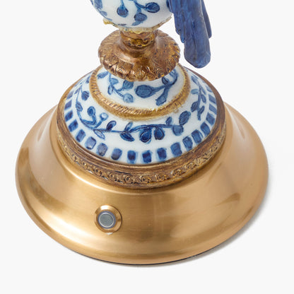 Blue Parrot Rechargeable Lamp with Brown Frilled Silk Shade (18cm)