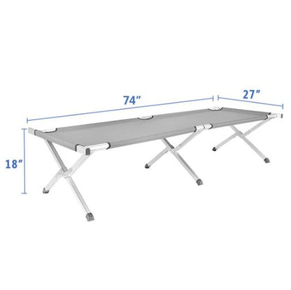 Foldable Camping Cot – Aluminum Frame & Oxford Fabric, 74" Long with Carry Bag for Outdoor Sleeping