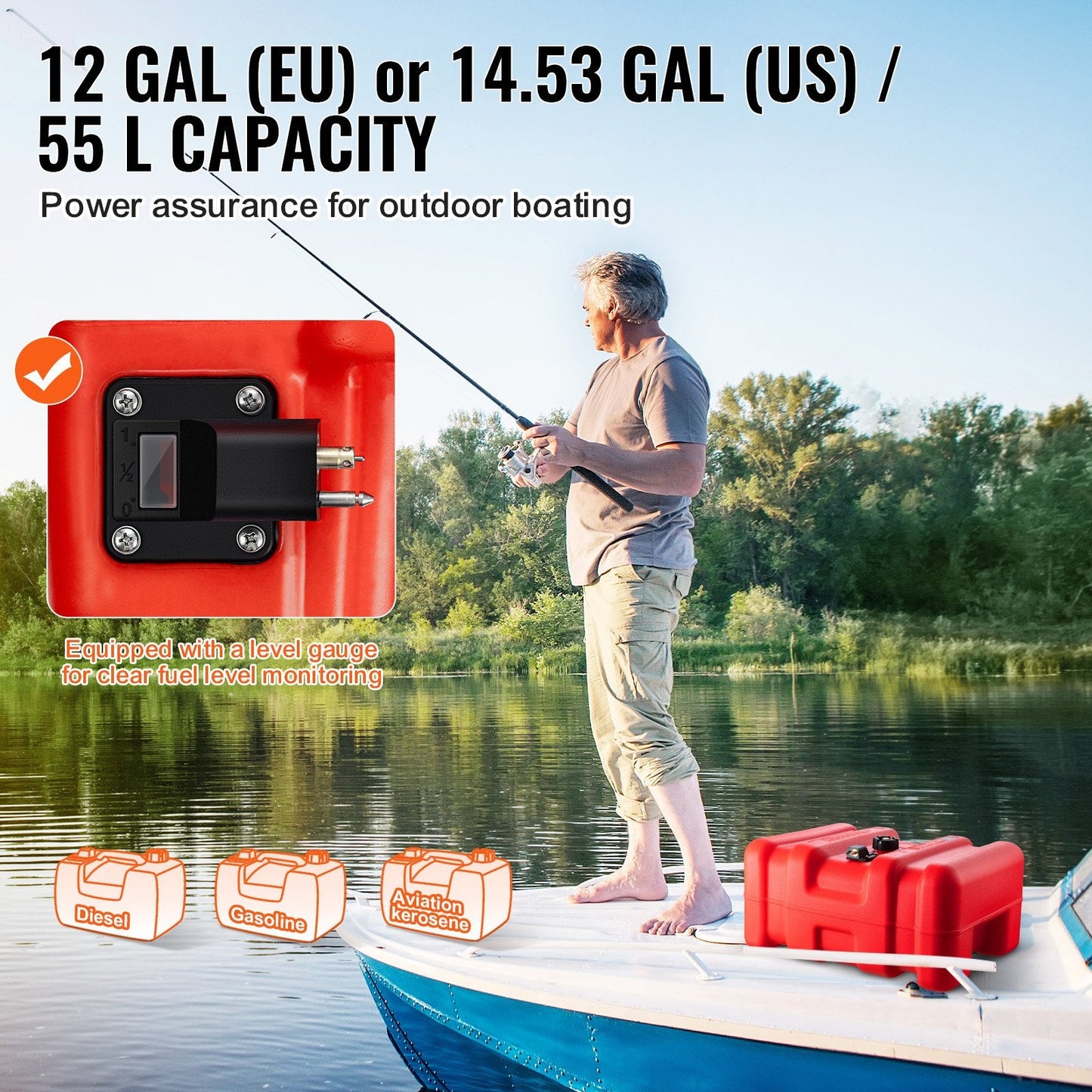 Portable Outboard Marine Fuel Tank — 55L / 14.5 Gal with Hose