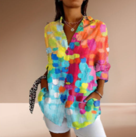 Women's Floral Print Long-Sleeve Button-Up Cardigan Shirt – Casual Layering Top