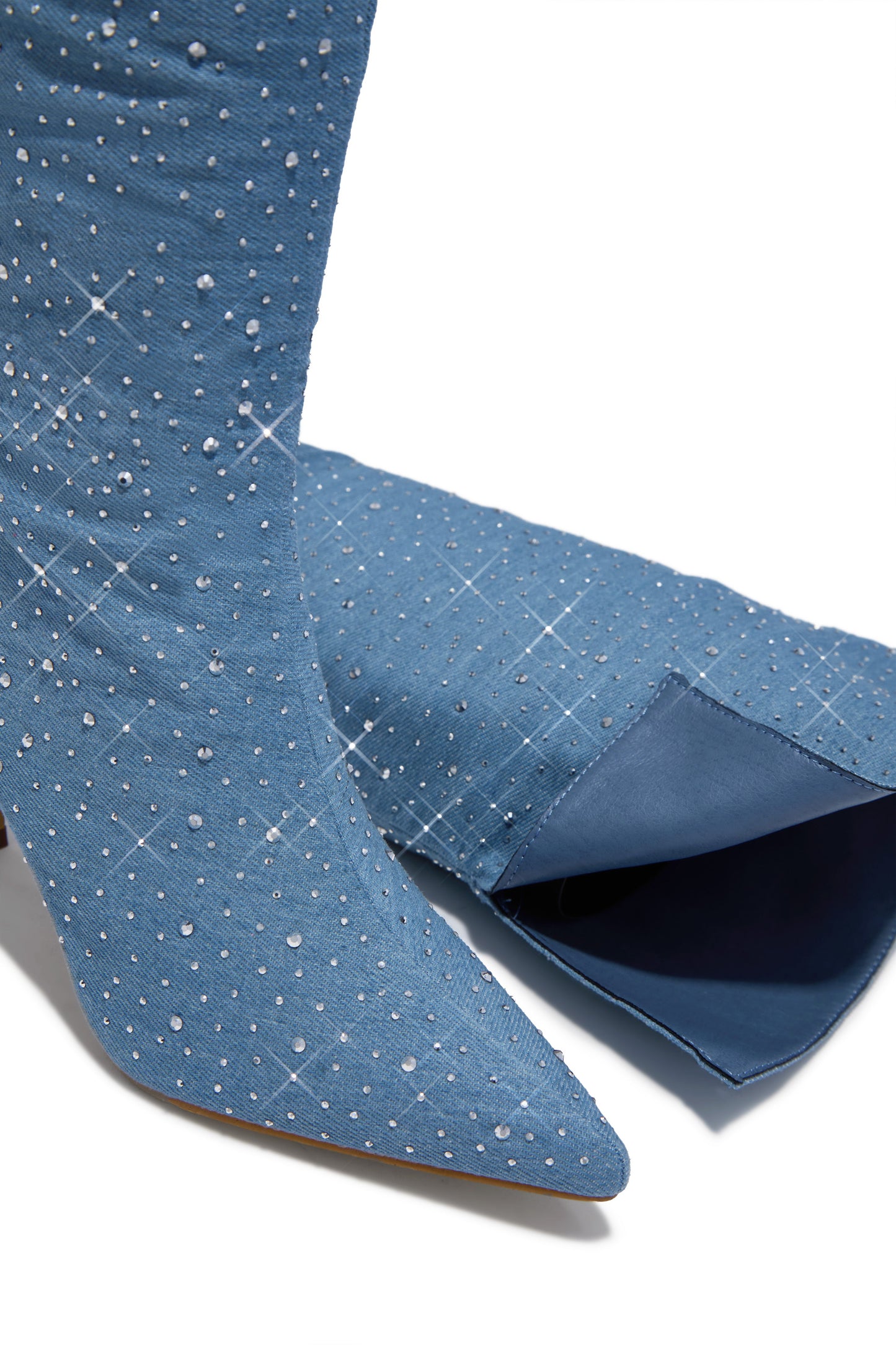 Shine Bright Embellished Over The Knee Heel Boots - Denim