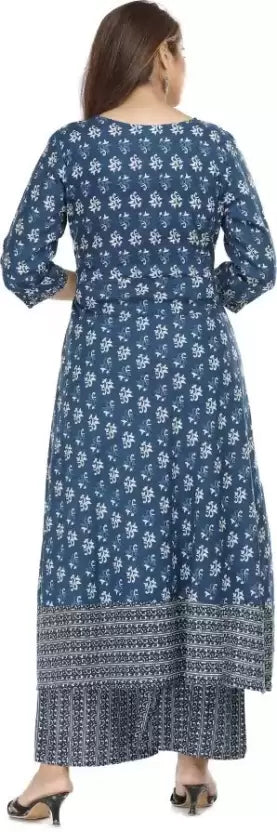 Blue & White Printed Kurta set with Dupatta