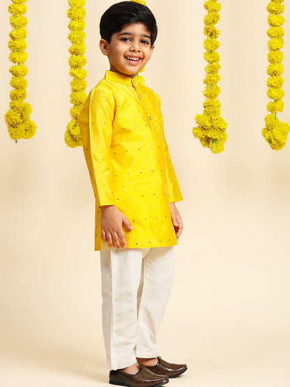 Boys Embroidered Zari Silk Straight Kurta with Pyjamas