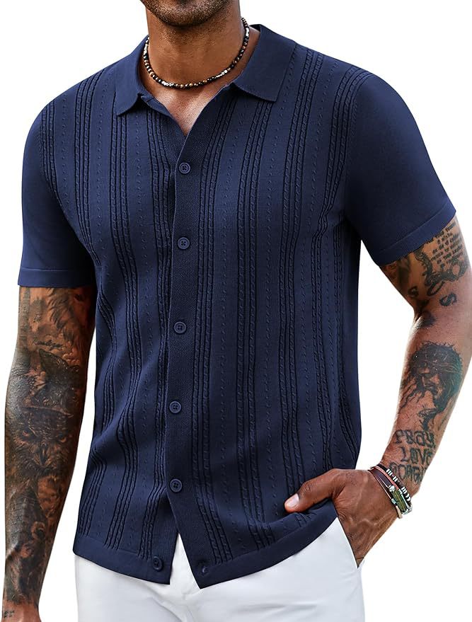 Men's Striped Hollow-Knit Slim Fit Sweater
