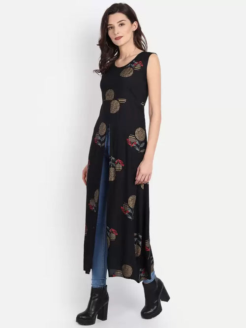 Black Open-front Long Kurta